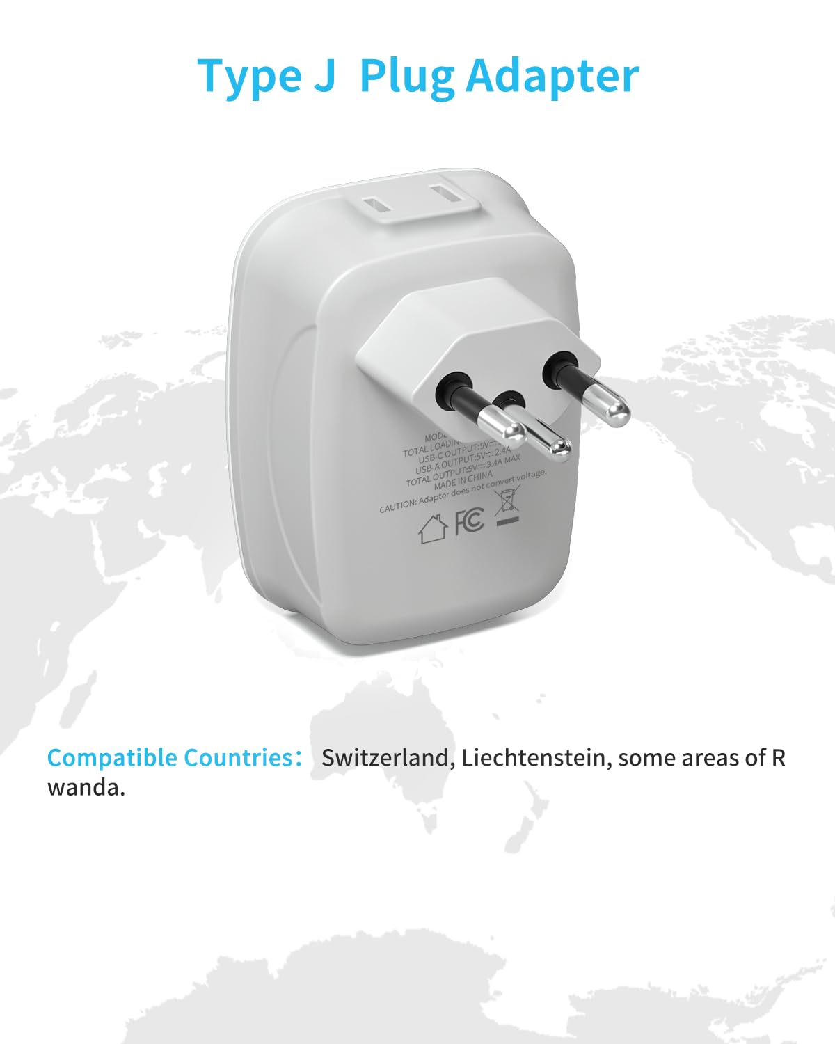 3 Pack Switzerland Plug Adapter,Vintar Type J Adapter Switzerland With 1 Usb C,3 Usb Ports And 2 American Outlets, 6 In 1 Swiss