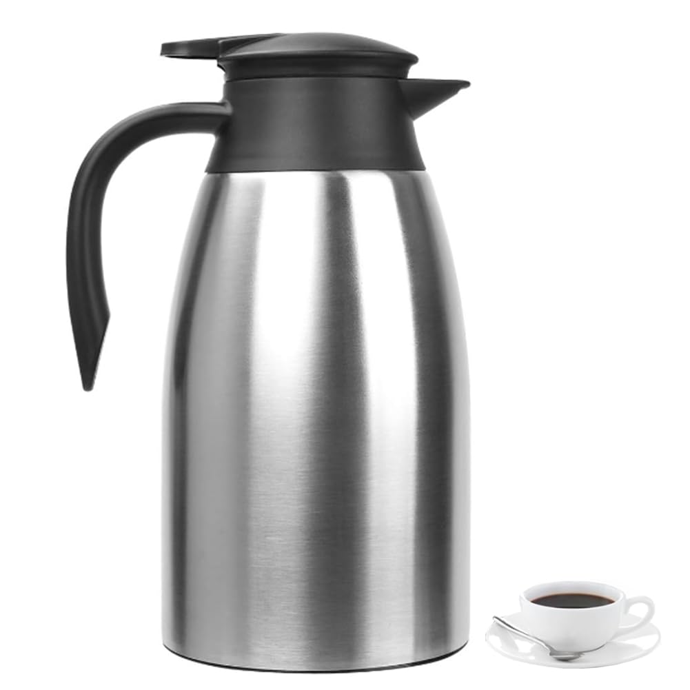 Thermal Coffee Carafe 70 Oz / 2L Insulated Stainless Steel, Coffee Carafes Double Walled Vacuum Pot Flask   Hot Beverage Dispens