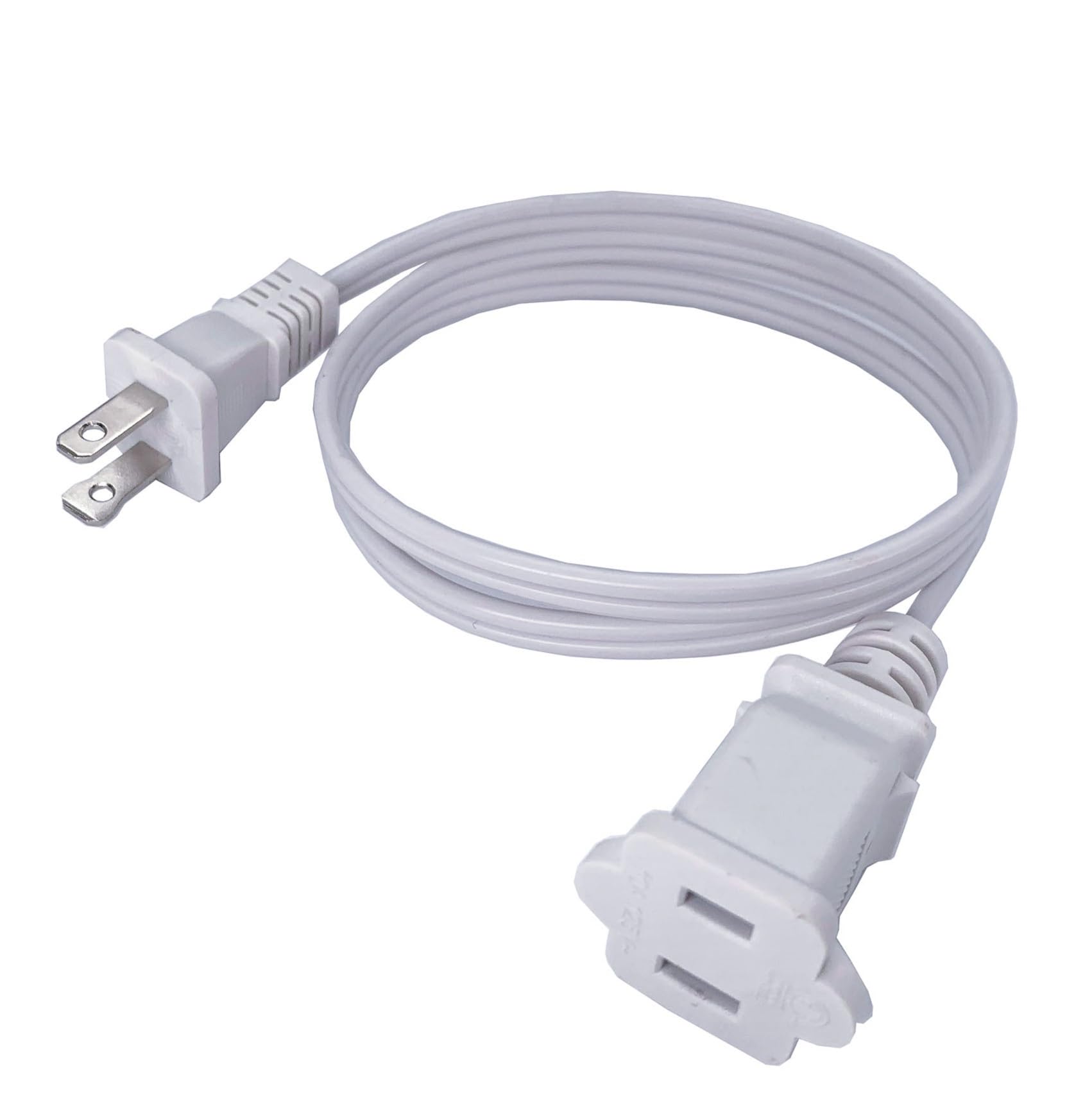 2 Foot Extension Cord, Small White Extension Cord For Indoor Use, 2 Prong Usa Outlet Saver Power Cord Cable Outlets For Nema 5 1
