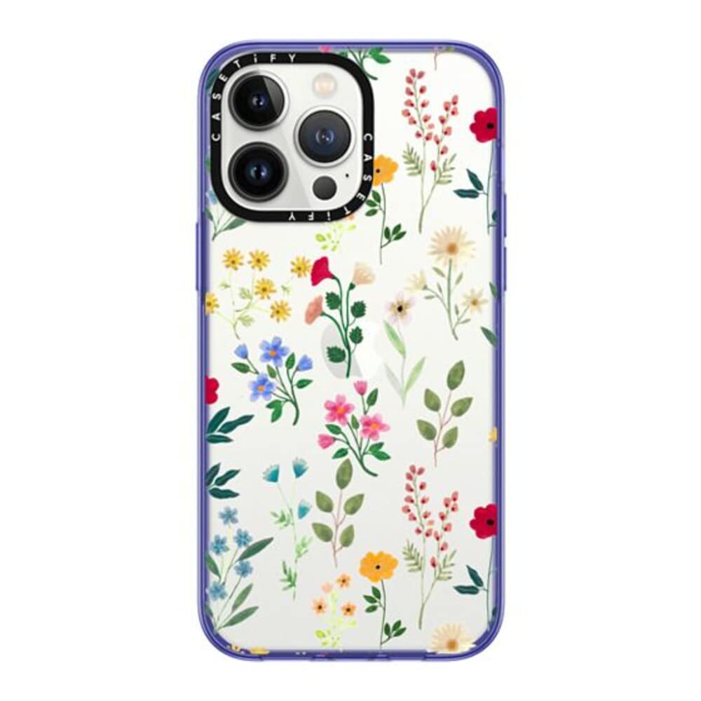 Casetify Compact Iphone 14 Pro Max Case [2X Military Grade Drop Tested / 4Ft Drop Protection]   Spring Botanicals 2   Peri Purpl
