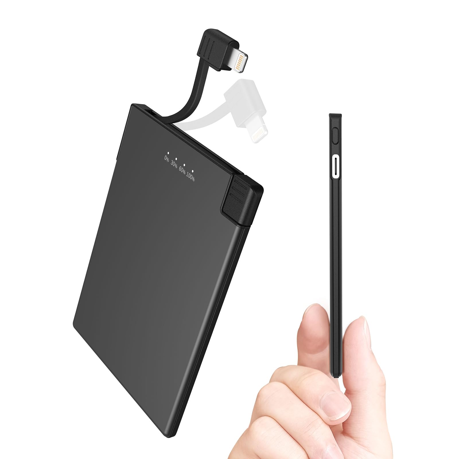 TNTOR Thin Portable Phone Charger with Built in Lightning Cable3500mAhUltra Slim Travel Power Bank for Pocket Wallet Compatible