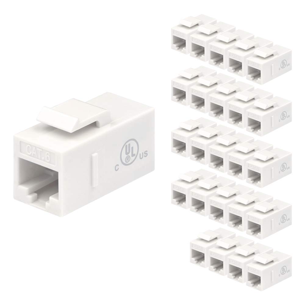 Vce Ul Listed 25 Pack Rj45 Cat6 Keystone Coupler Female To Female Insert Coupler, Utp Cat6 Keystone Inline Coupler White