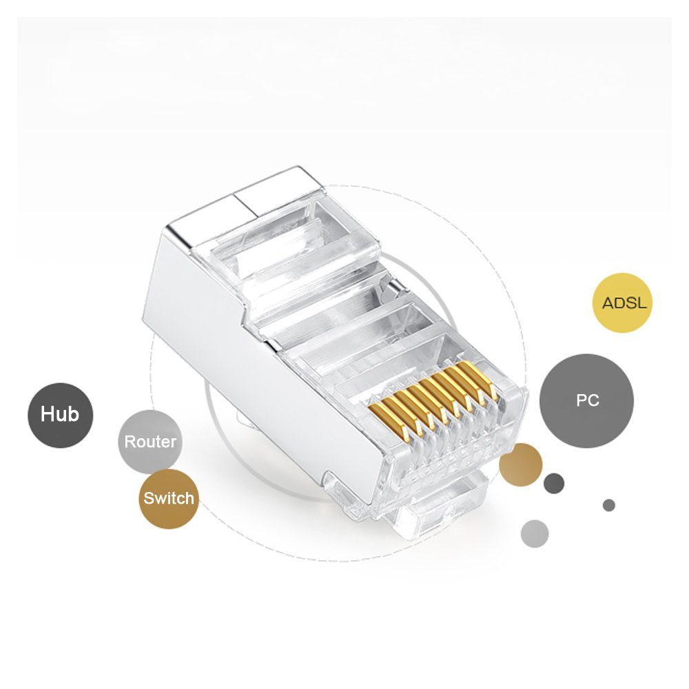 Vivoch 50 Pcs Cat6 Rj45 Connectors, Cat6 Rj45 Plugs, Cat6 Metal Shielded Rj45 Ends Ftp 8P8C Modular Network Plug Connector