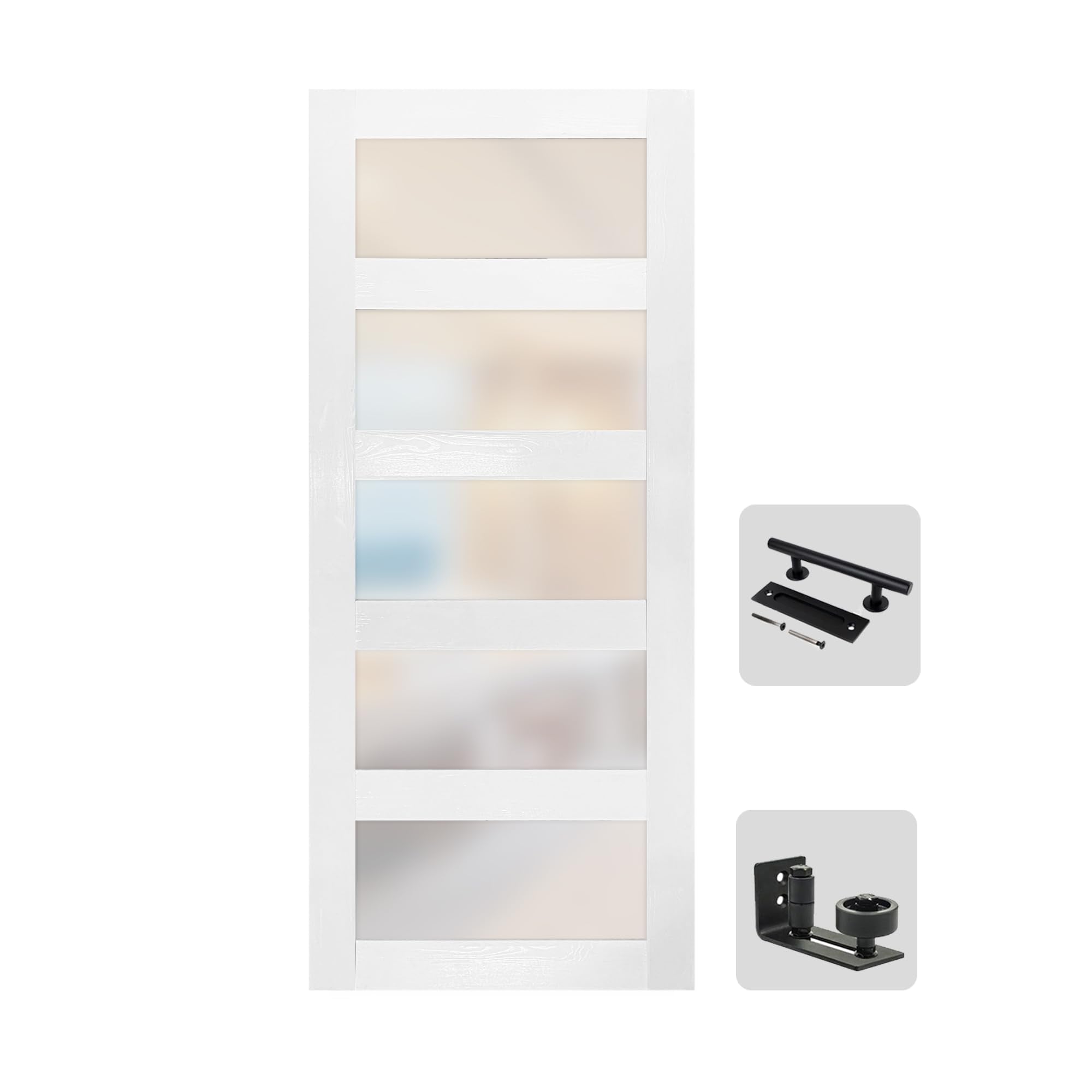 S&Z Tophand? 36 In X 84 In Glass Mdf Barndoor, Pvc Surface, Simple Diy Assembly, With Senior Door Handle. Only Door, No Sliding