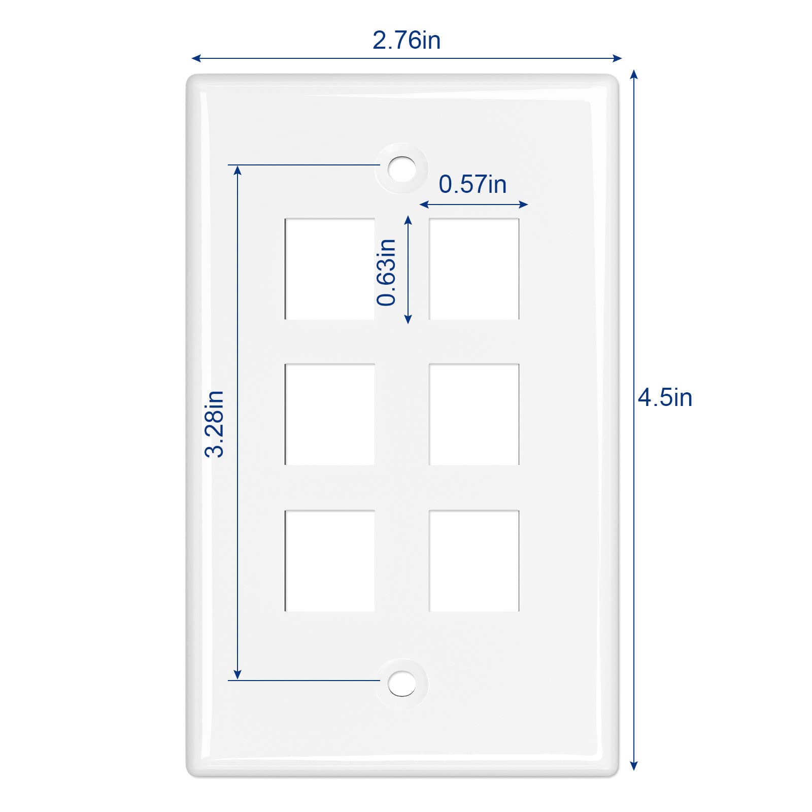 Iwillink 6 Port Keystone Jack Wall Plate 10 Pack, Low Profile Ethernet Wall Plate Single Gang Wall Plates For Keystone Jack, Whi