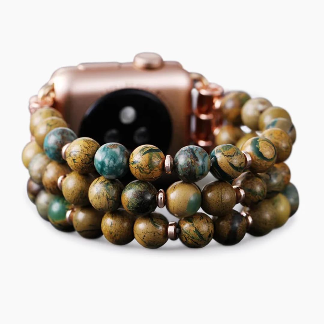 Cape Diablo Smart Watch Band For Women - Handmade Gemstone Strap - Compatible With 38Mm-45Mm Apple Faces (Forest Meadow, Large -