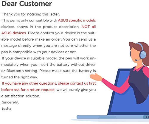 Stylus Pen For Asus Touchscreen Devices, Active Digital Pen With Ultra Fine Tip, 1024 Pressure Sensitivity, Palm Rejection For P