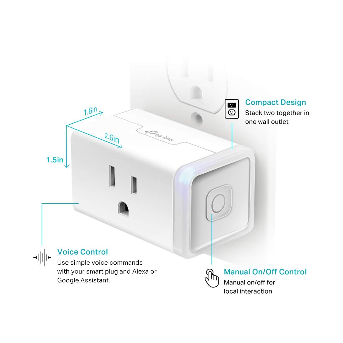 Kasa Smart Plug Hs103P2, Smart Home Wi Fi Outlet Works With Alexa, Echo, Google Home & Ifttt, No Hub Required, Remote Control,15