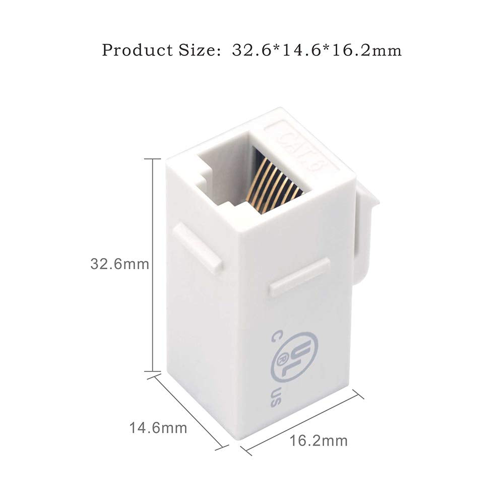 Vce Ul Listed Cat6 Rj45 Keystone Jack Inline Coupler 5-Pack, Female To Female Ethernet Cable Extender - White