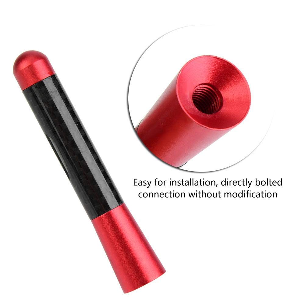 Acouto Car Antenna 3 Inch Carbon Fiber Universal Car Modification Screw Radio Antenna Short Car Antenna Aerial Replacement (Red)