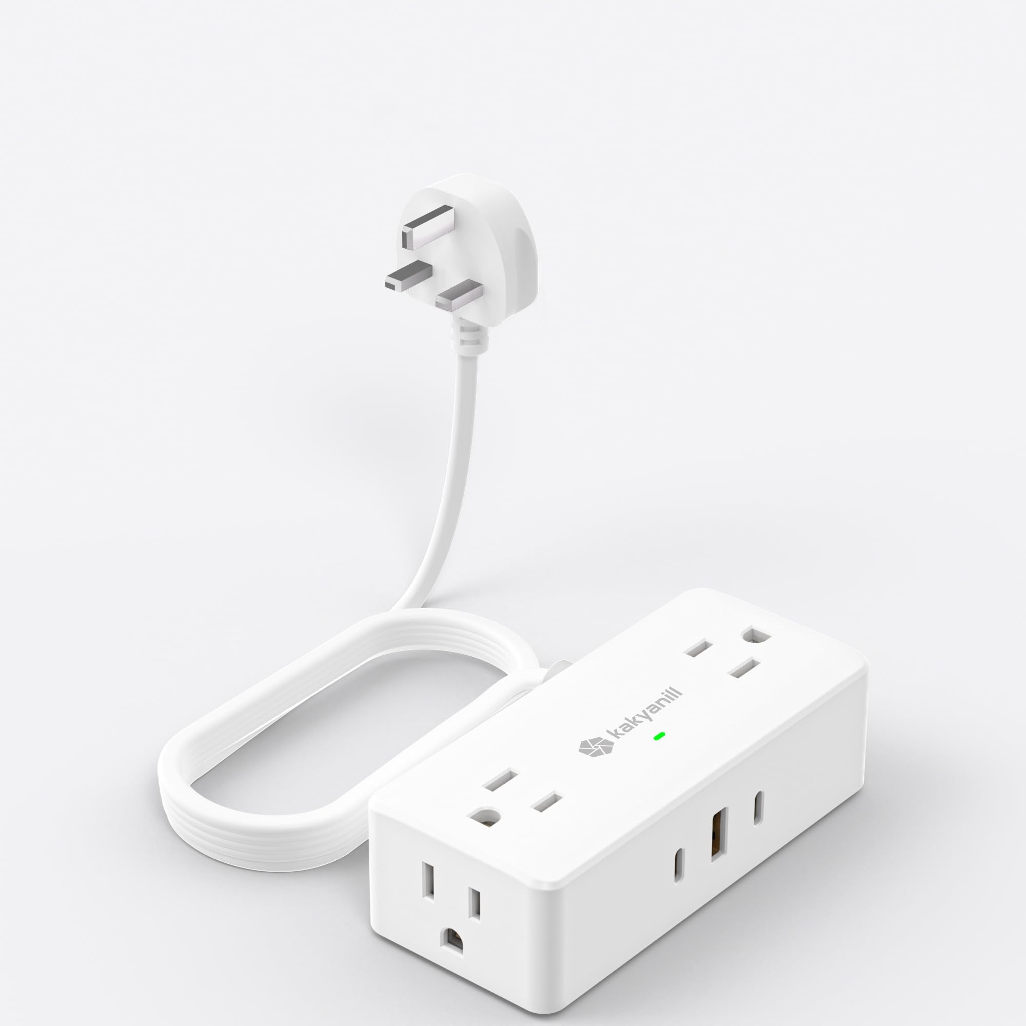 Kakyanill Uk Adapters For Travel, Us To Uk Plug Adapter, 4 Ac Outlets, 3 Usb Ports (2 Usb C), 5Ft Flat Extension Cord, Type G Pl