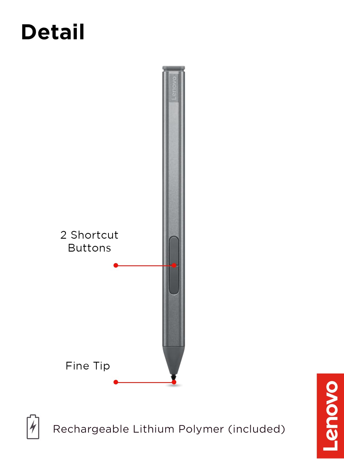 Lenovo Slim Pen - Magnetic Precision Stylus For Ipad, Macbook, Thinkpad - 4096 Pressure Levels, Tilt Sensitivity, Rechargeable,