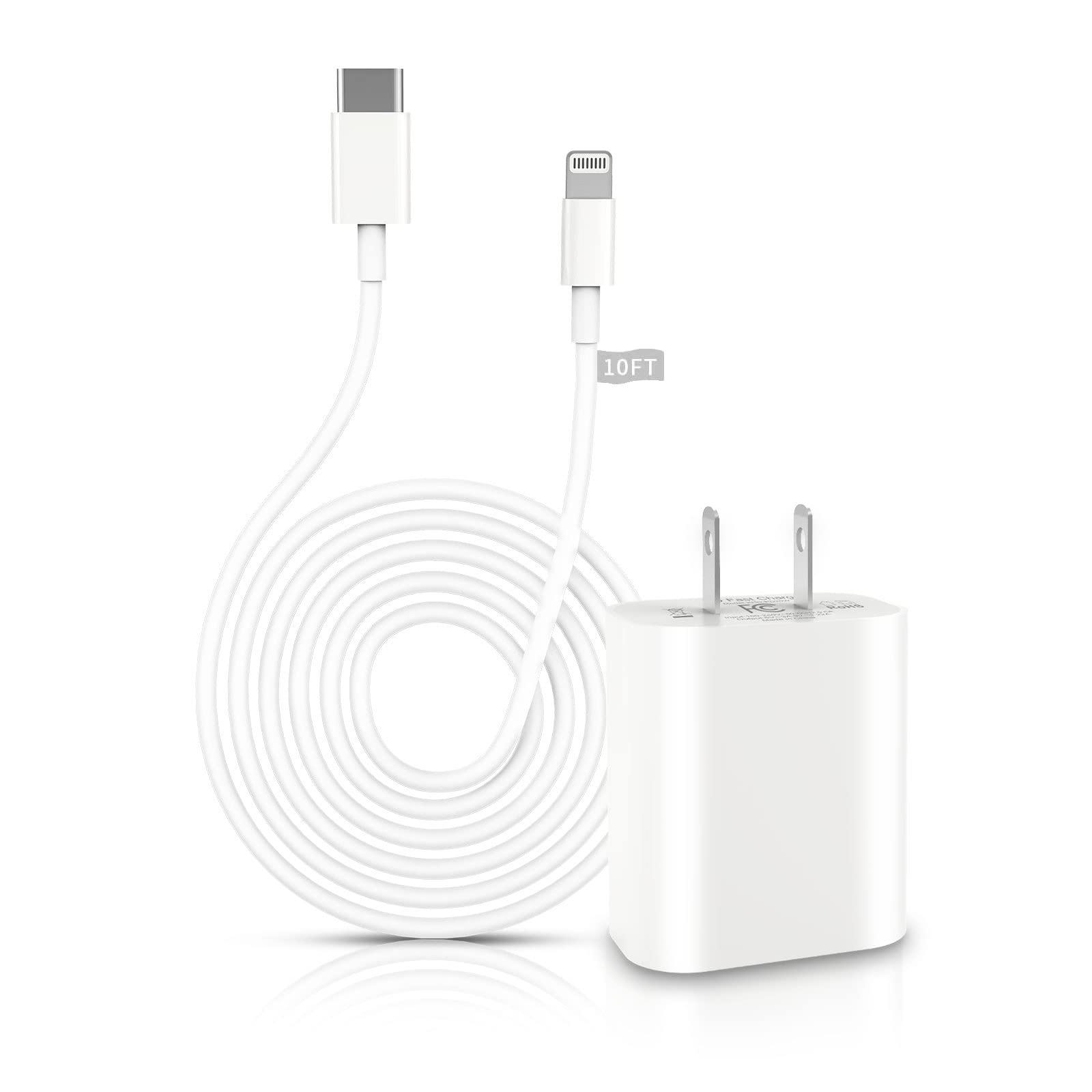 Crehao Iphone Fast Charger, [Mfi Certified] 20W Pd Usb C Wall Charger Block Plug With 10Ft Extra Long Type C To Lightning Fast C