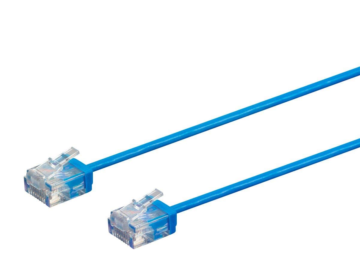 Monoprice Cat6 Ethernet Patch Cable   Snagless, 550Mhz, Utp, 32Awg, 1 Feet, Blue   Micro Slimrun Series