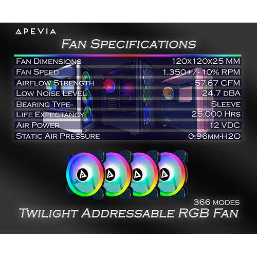 Apevia Tl4 Rgb Twilight 120Mm Silent Dual Ring Rgb Color Changing Led Fan For Gaming With Remote Control, 28X Leds & 8X Anti Vib