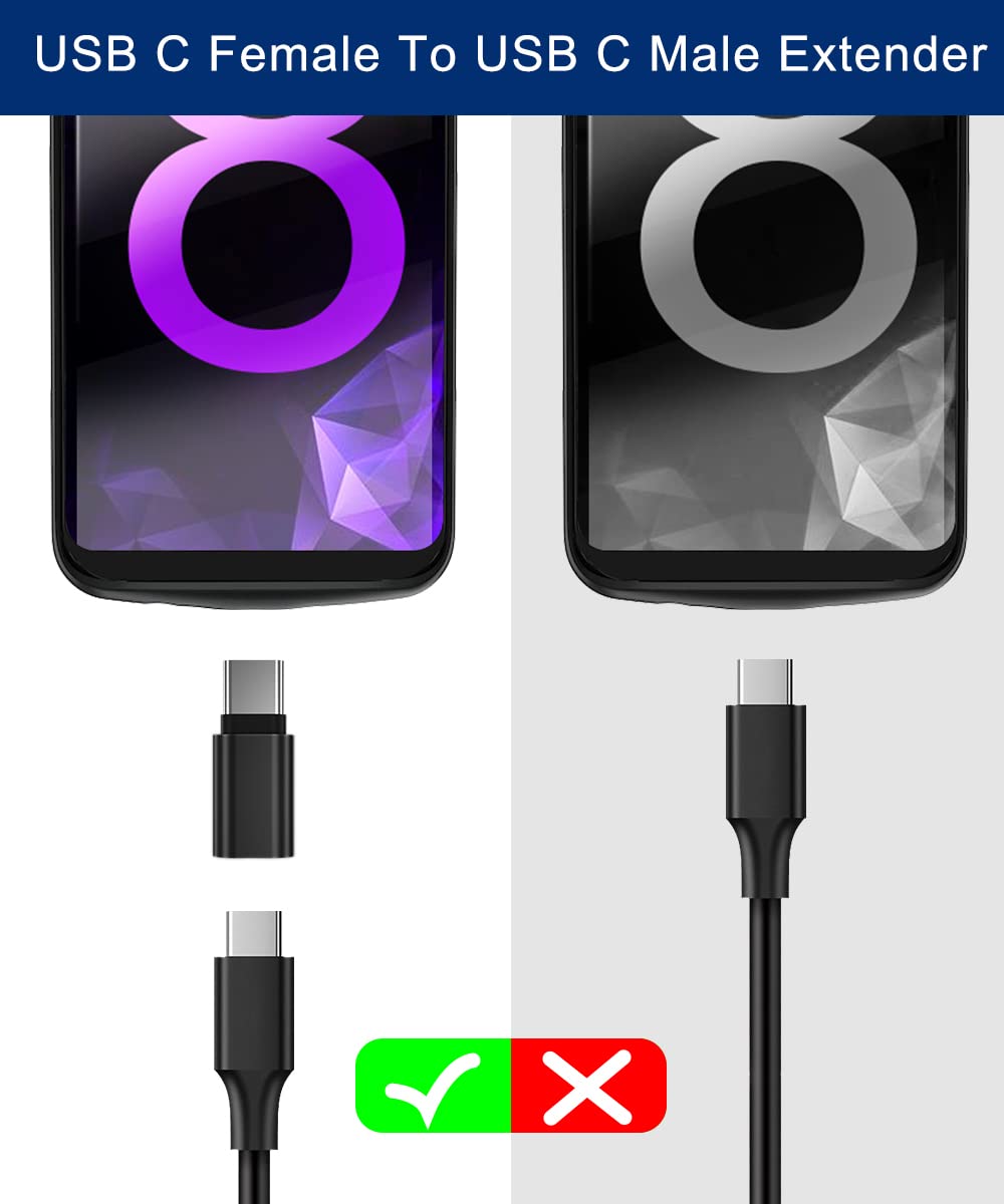 Basesailor USB Type C Extension Adapter 3-Pack, Thunderbolt 3, Black, PD USBC 3.1 Gen2, Compatible with iMac, MacBook Pro, Air, Samsung