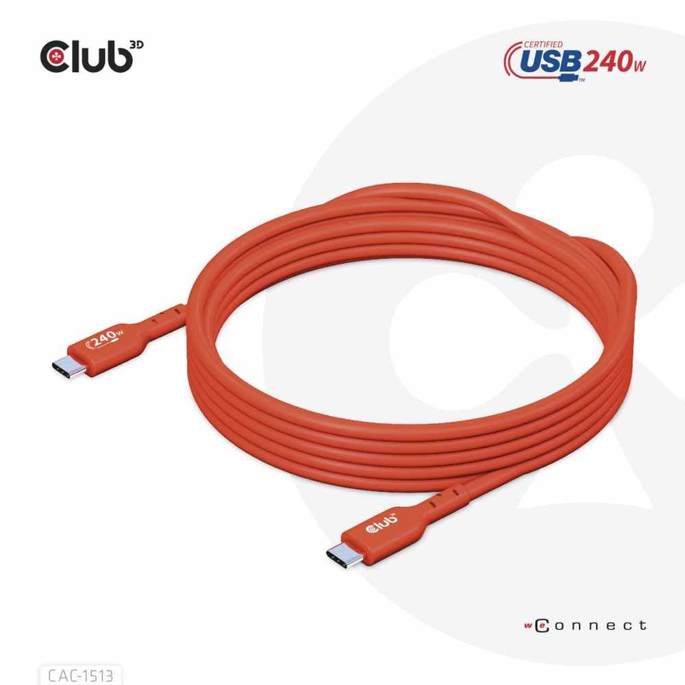 Club 3D Cac 1513 Usb2 Type C To Type C Certified Bi Directional Cable With 240W Charging, 480Mb Data Transmission Epr 3M  9.8Ft