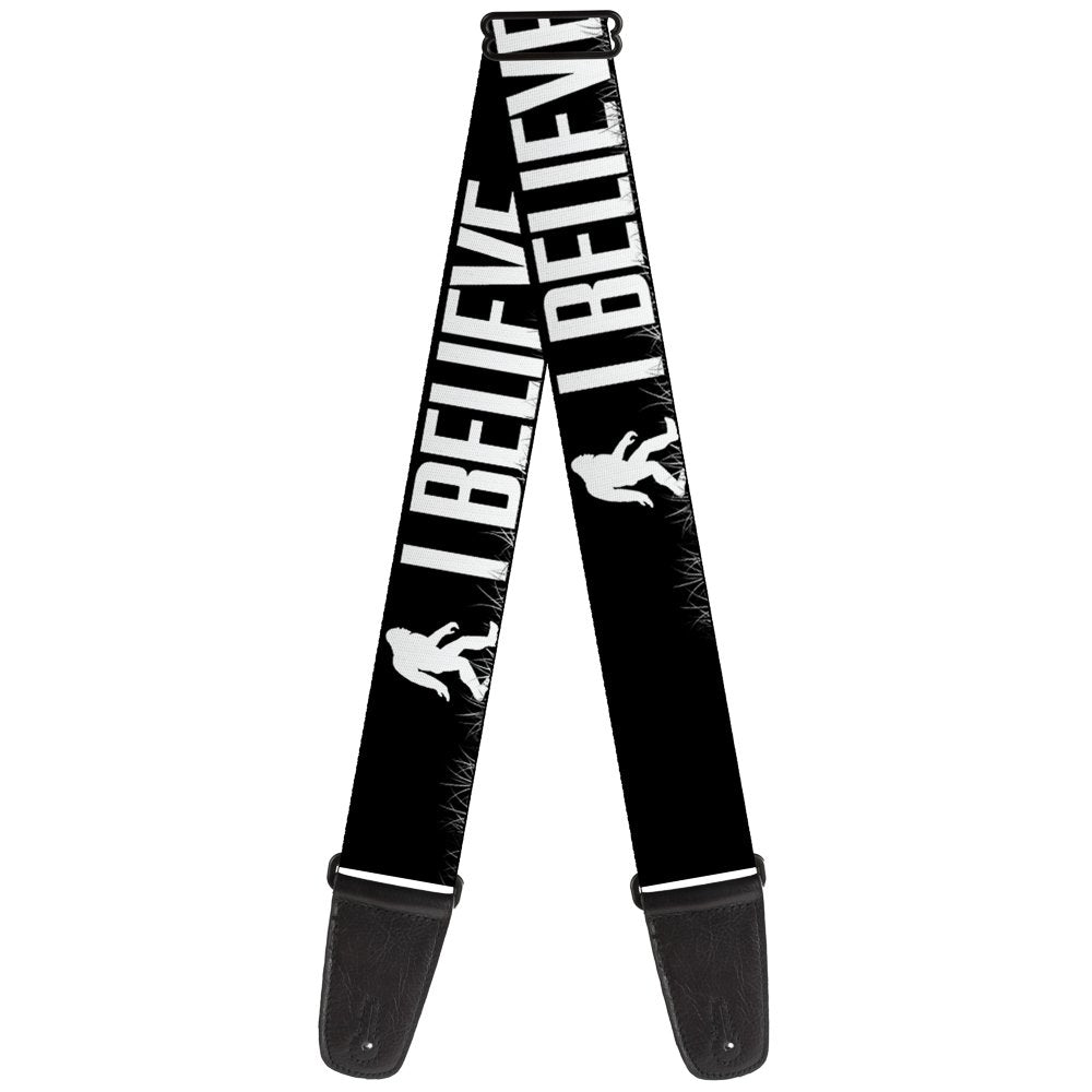 BuckleDown Guitar Strap Bigfoot Silhouette I Believe Black Gray White 2 Inches Wide