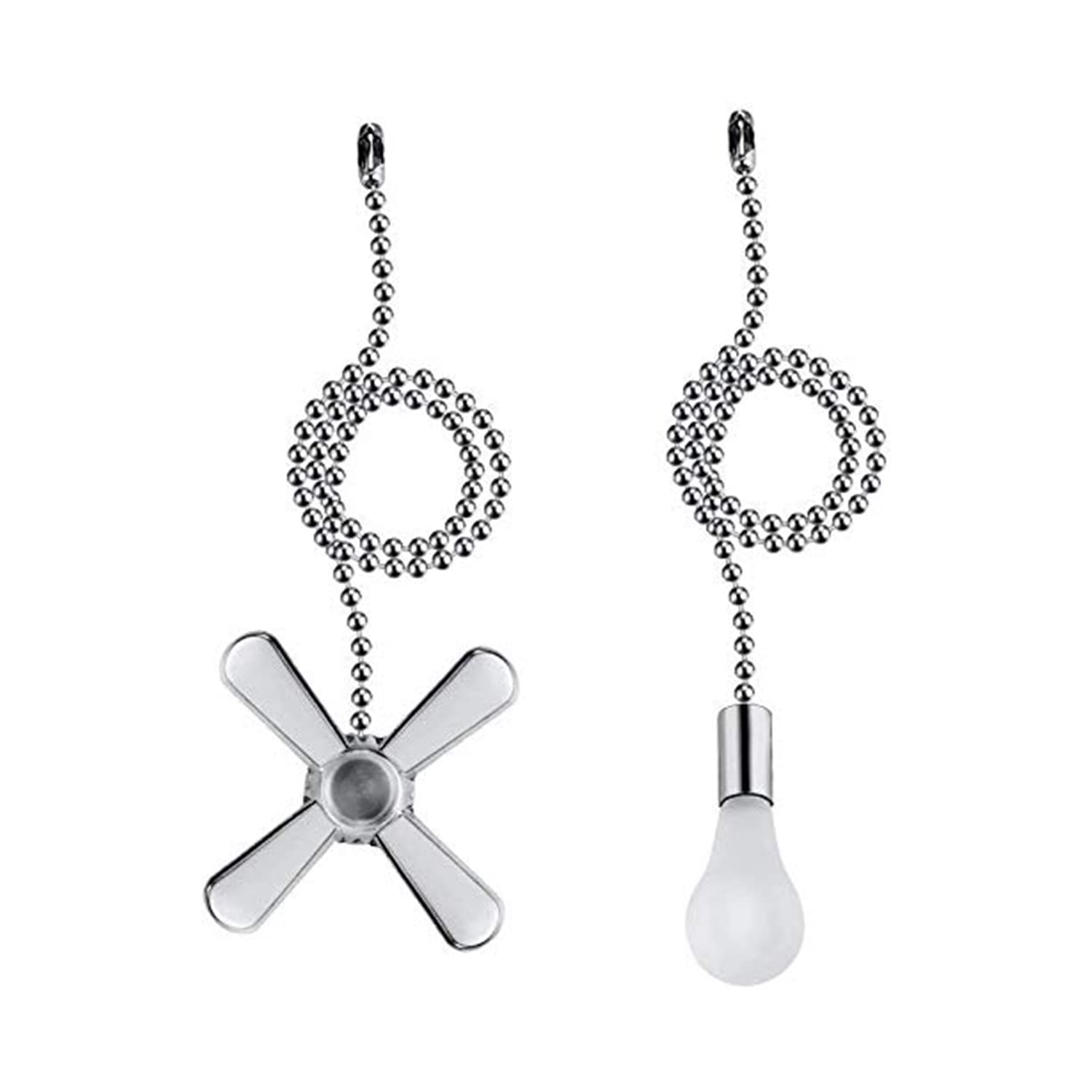 Ceiling Fan Pull Chain, 2pcs 3mm Diameter Beaded Ball , 13.6 Inches Fan Pulls Set with Connector(Nickel )