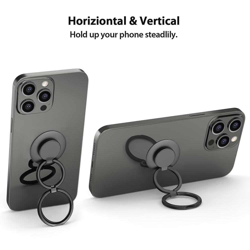 Monidea Phone Grip, Phone Ring Holder Finger Kickstand, Foldable & Adjustable Metal Cell Phone Rings Gripper Stand Work With Mag