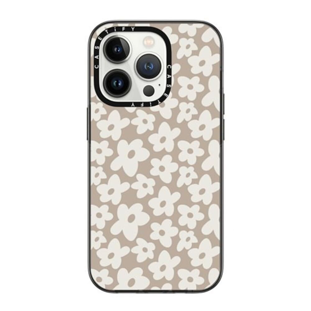 Casetify Compact Iphone 14 Pro Case [2X Military Grade Drop Tested / 4Ft Drop Protection]   Natural Flower   Clear Black