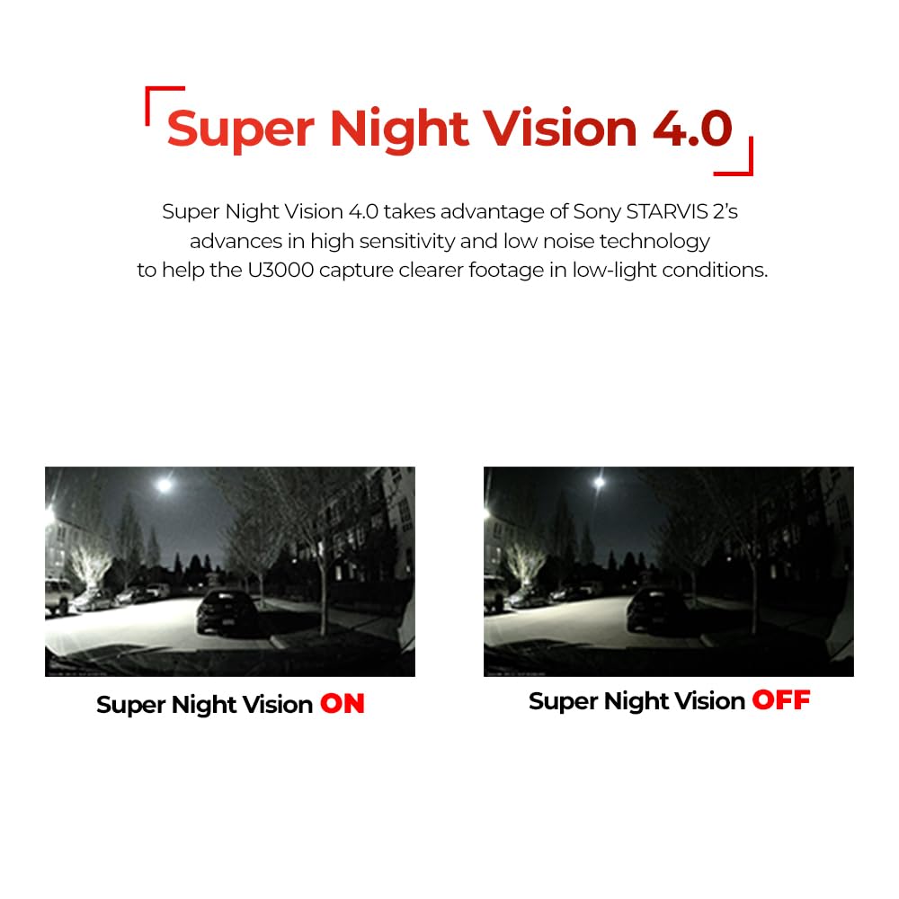 Thinkware U3000 2Ch 4K Front Dash Cam, 2K Rear Cam, Starvis 2 Sensor Night Vision, Car Camera 5Ghz Wi-Fi Gps Radar Buffered Park