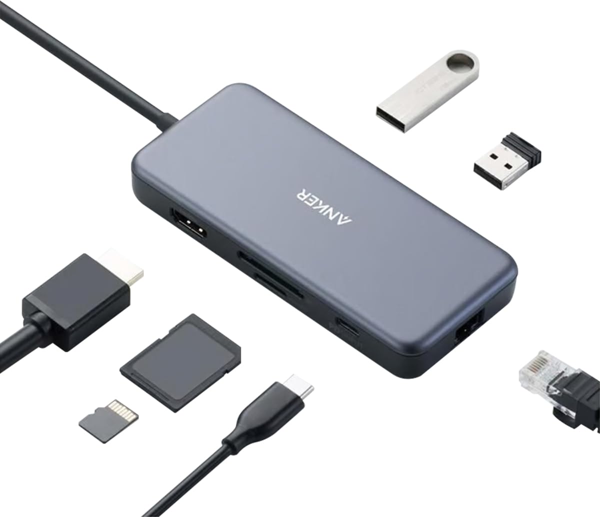 Anker Usb C Hub Adapter, Powerexpand+ 7 In 1 Usb C Hub, With 4K Usb C To Hdmi, 60W Power Delivery, 1Gbps Ethernet, 2 Usb 30 Port