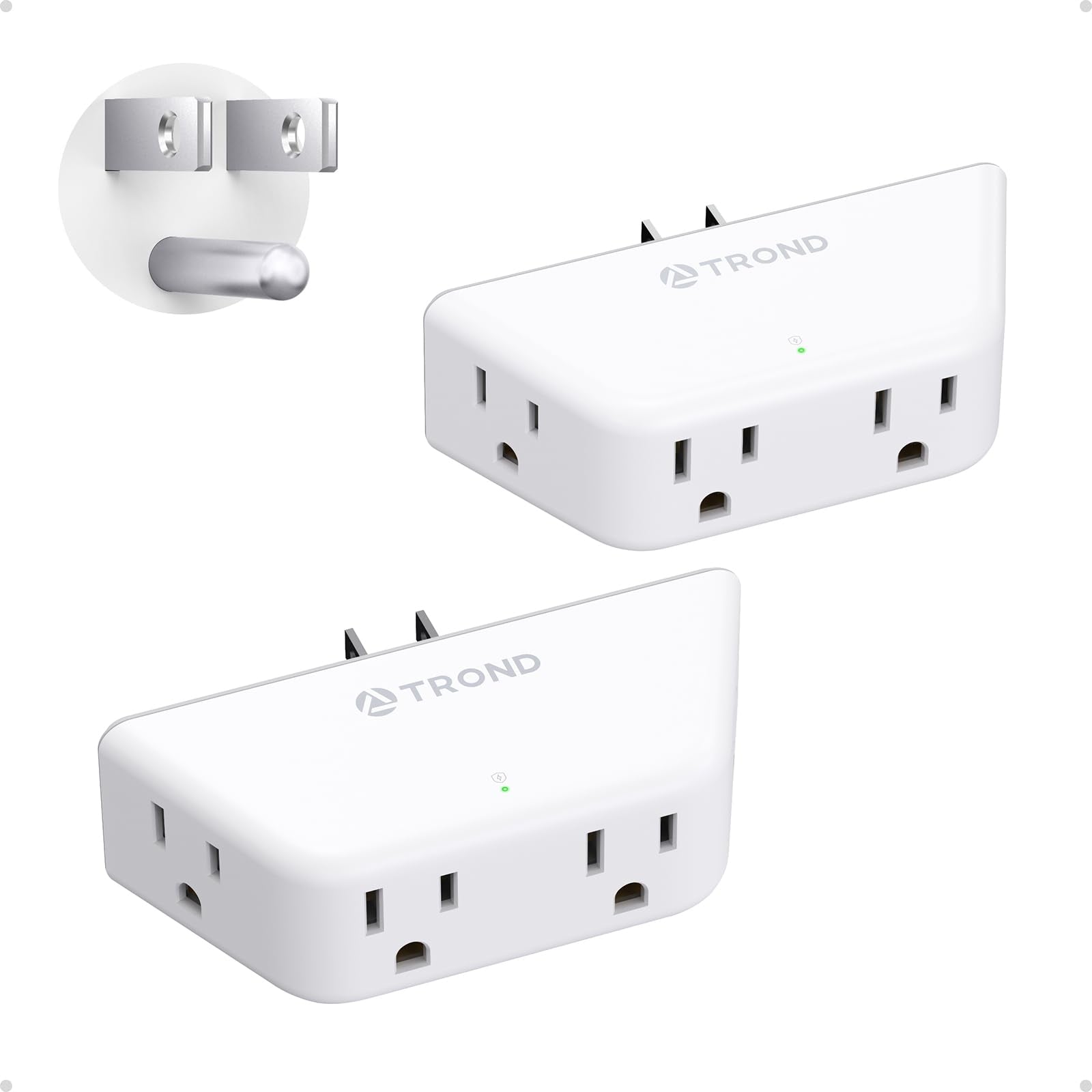 Trond Multi Plug Outlet Extender 2 Pack   Surge Protector Outlet With 4 Grounded Sockets, 3 Way Angled Plug Splitter, 900J, Mult