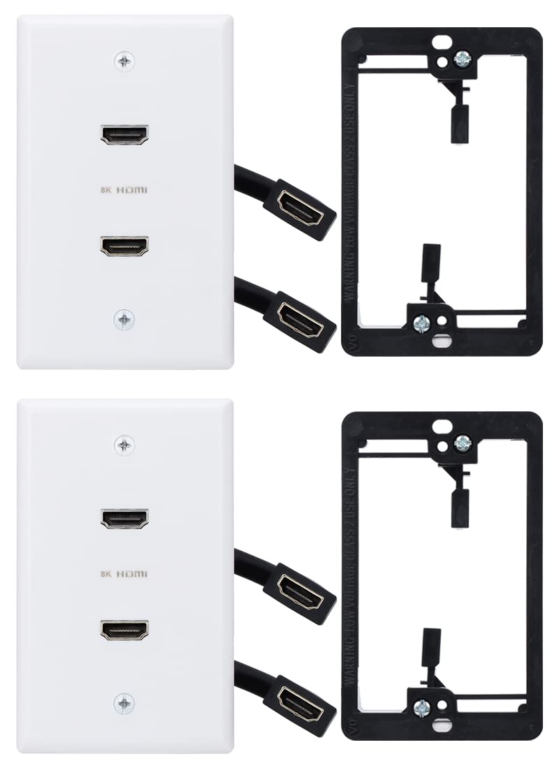 YOEMELY 8K HDMI Wall Plate in White, 2 Port, 2 Pack, HDMI Outlet Wall Plate with HDMI Wall Outlet Cable to Support 8K 60Hz and 4