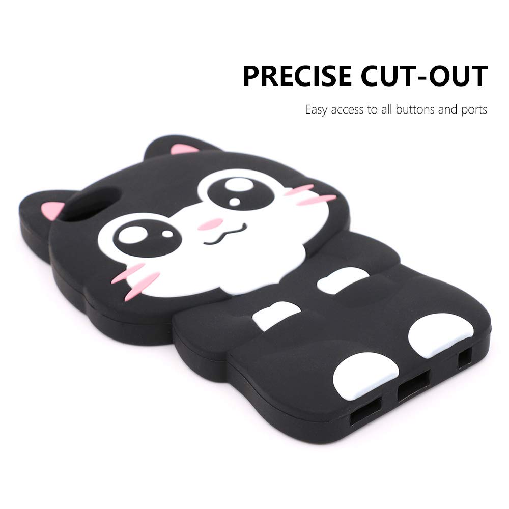 Yonocosta Cute Ipod Touch 7 Case, Ipod Touch 6 Case, Ipod Touch 5 Case, Funny Kawaii 3D Cartoon Big Eye Black Cat Kitty Animals Soft Silicone Shockproof Cases Cover For Kids Child Girls Women