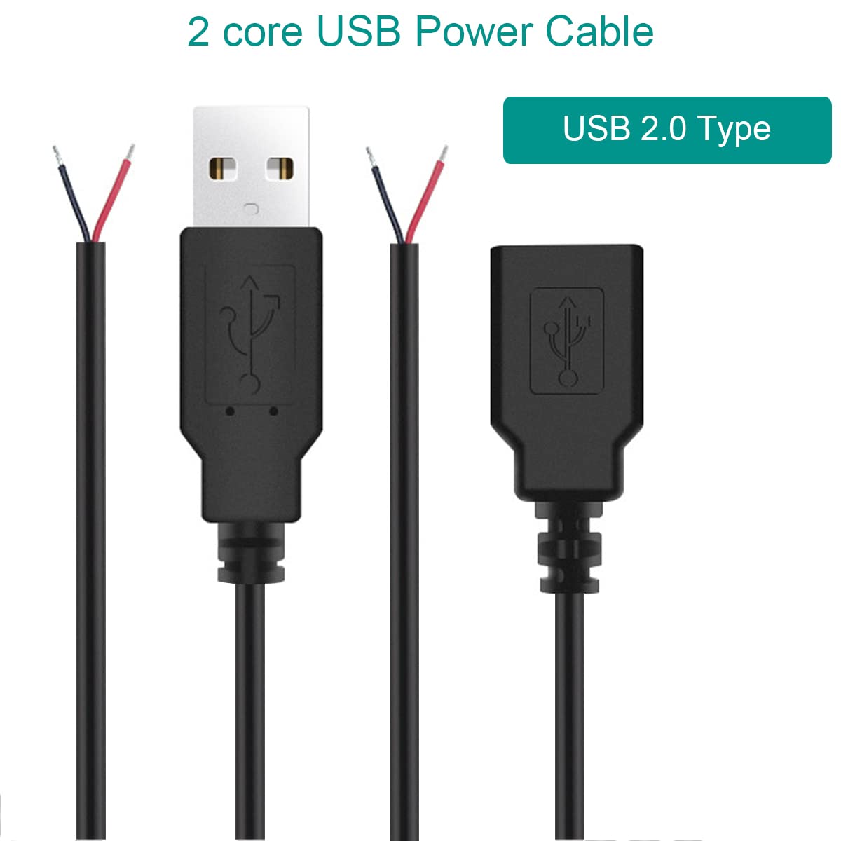 Dkardu Usb Power Cable, Usb 2.0 Type A Female Male Cable To 2 Pin Jack Open Wire Charger Charging Cord Extension Connector Ends