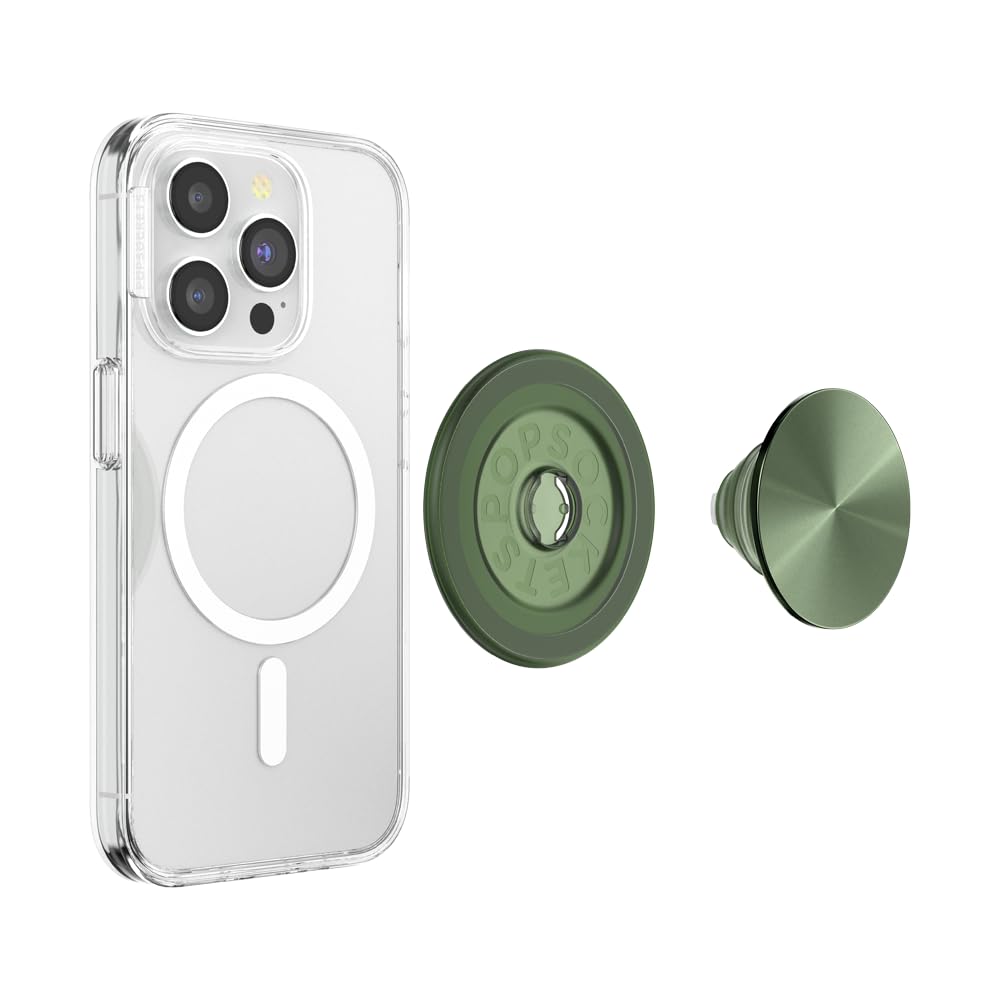 Popsockets Phone Grip Compatible With Magsafe, Phone Holder, Wireless Charging Compatible   Alum Radial Olive