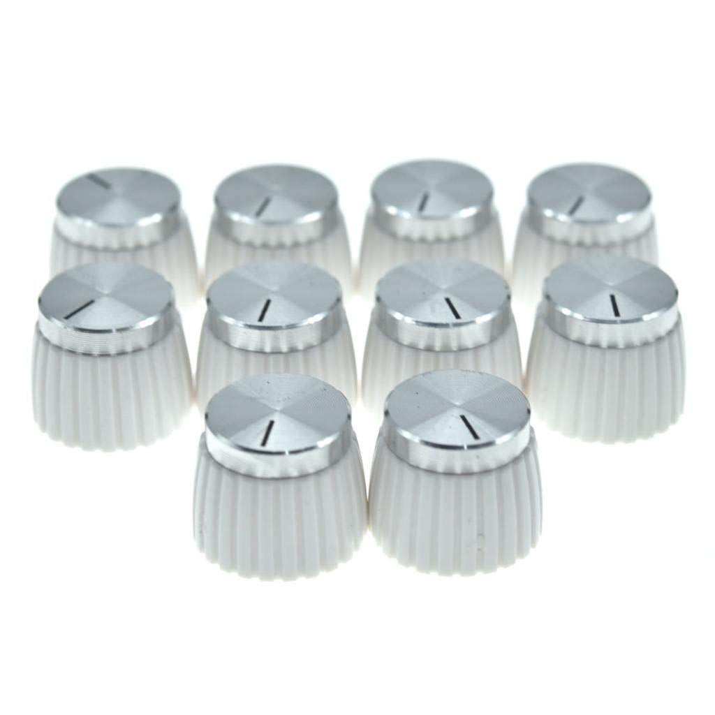 Kaish 10Pcs Guitar Amp Amplifier Push On Fit Knobs White With Chrome Cap For Marshall Amplifiers With 6Mm Diameter Pots