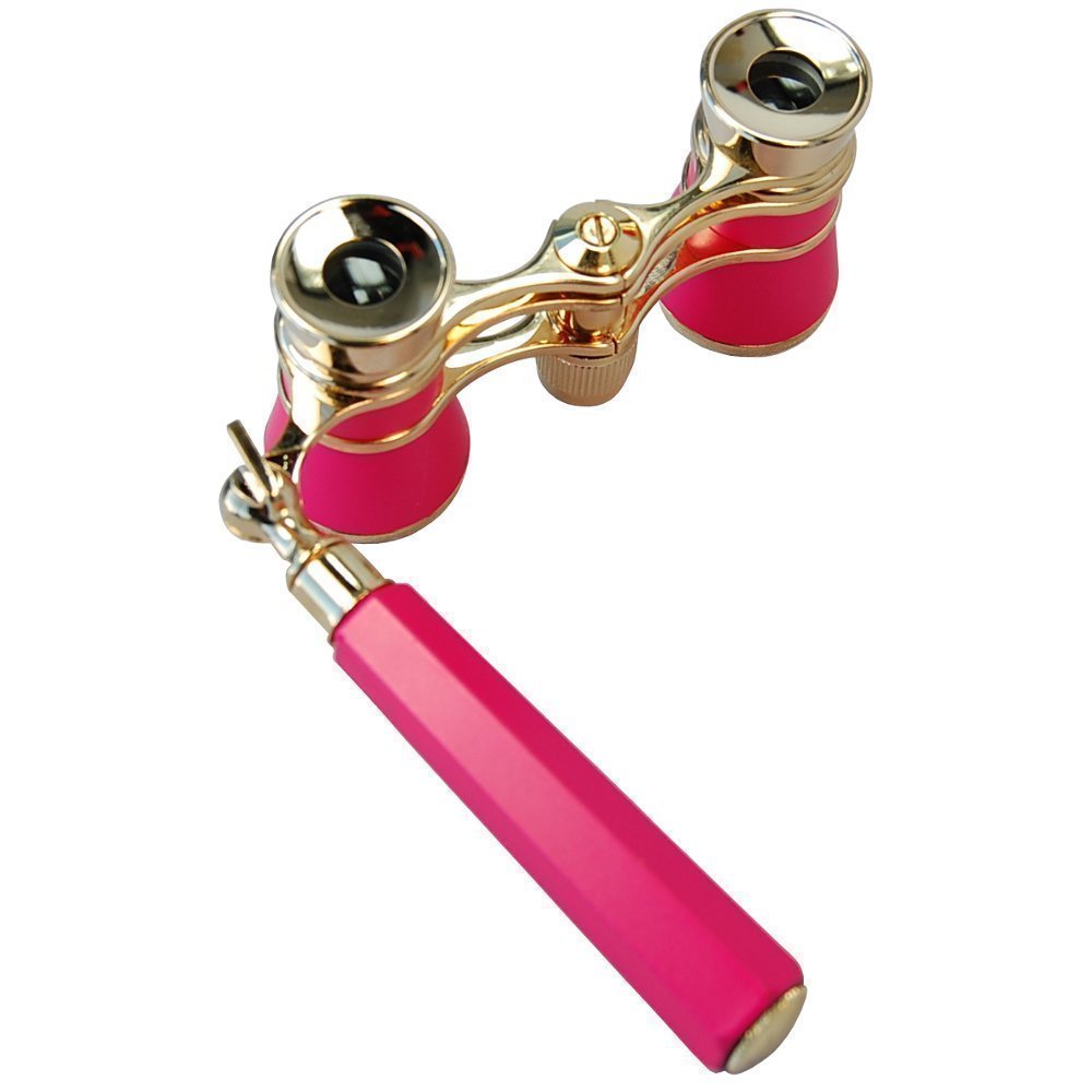 Hqrp Opera Glasses Rose/Pink Pearl With Gold Trim W/Crystal Clear Optic (Cco), Extendable Handle
