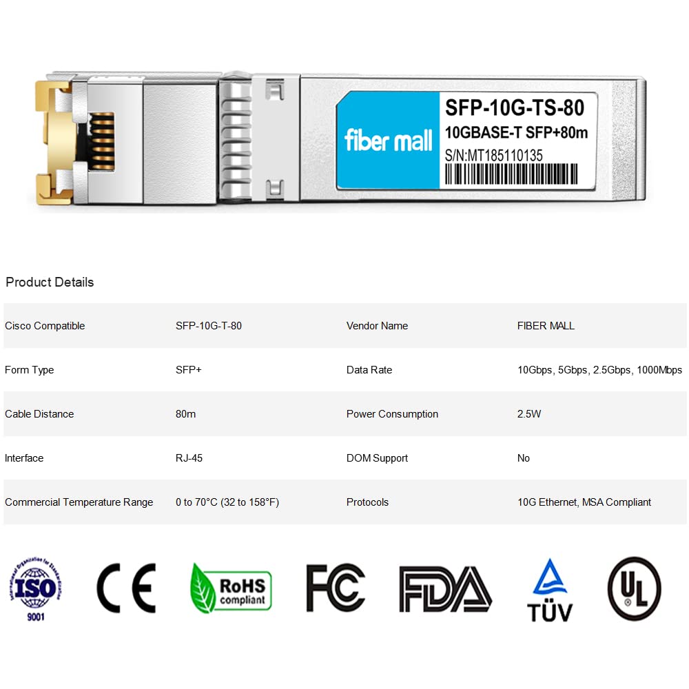 10G Sfp+ To Rj45 80M For Cisco Sfp 10G T 80 Compatible, 10Gbase T Sfp+ Copper Rj 45 80M Transceiver Module Pack Of 4