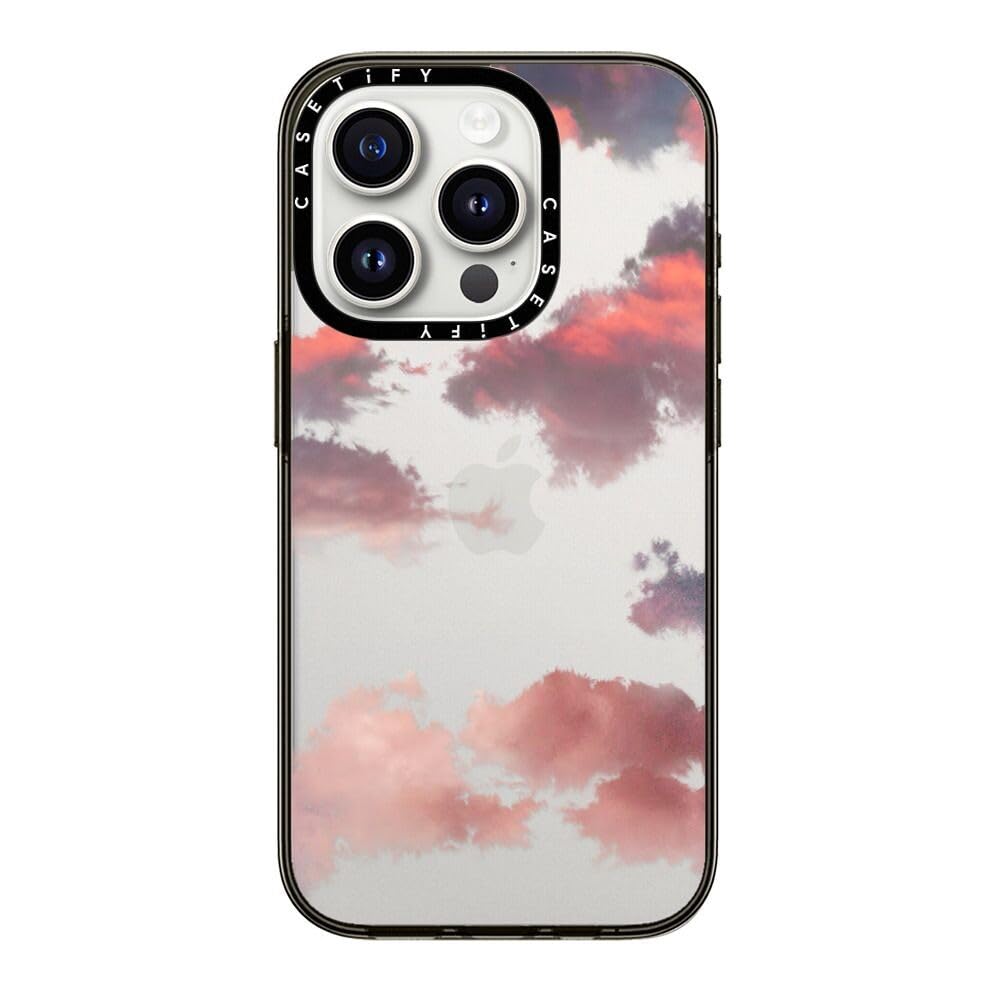 Casetify Compact Iphone 15 Pro Case [2X Military Grade Drop Tested / 4Ft Drop Protection]   Clouds (Red)   Clear Black