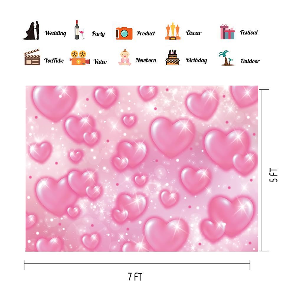 Chaiya 8X6Ft Early 2000S Photography Backdrop Pink Hearts Romantic Valentine'S Day Background Baby Shower Birthday Girl Party Ba