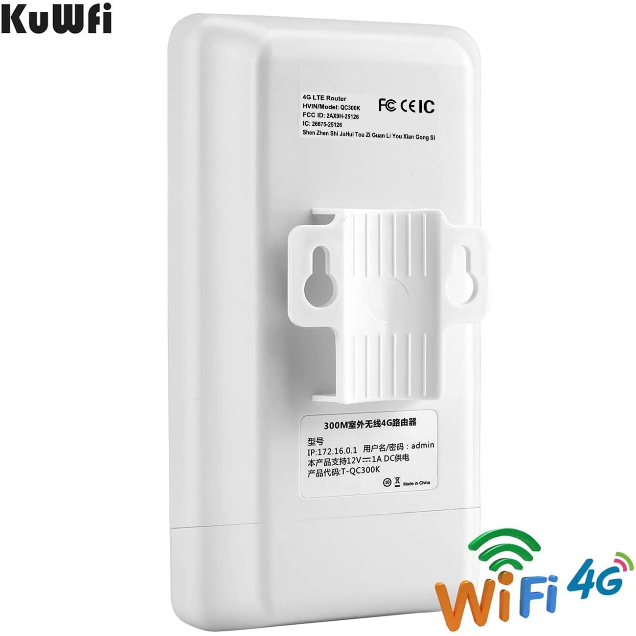 Kuwfi 300Mbps Outdoor 4G Lte Cpe Wifi Router With Sim Card Slot Cat4 Sim Routers With Poe Adapter Work With Ipcamera Or Outside Wifi Coverage (Us Version B2/B4/B5/B12/B13/B14/B66/B71)