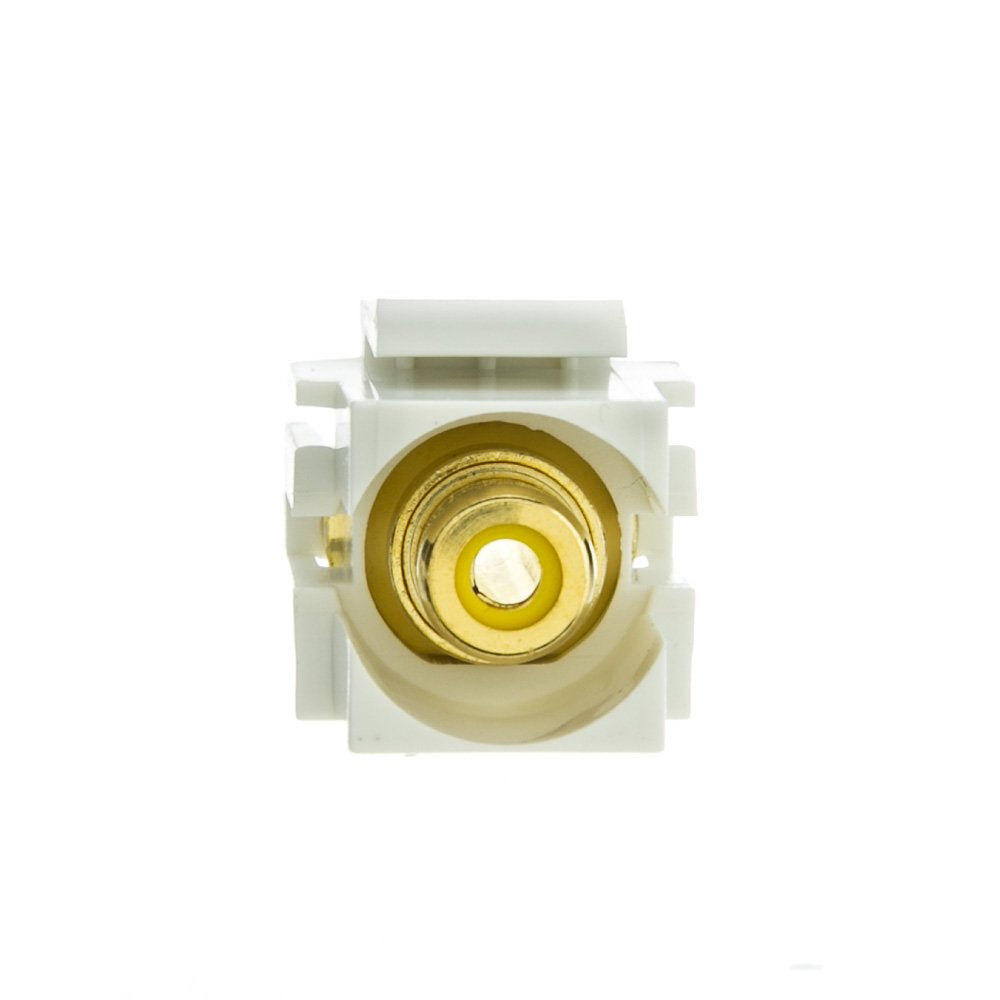 Cablewholesale Rca Female To Rca Female, Yellow Recessed Rca Coupler Adapter With White Keystone Insert, Yellow Rca Jack Connect