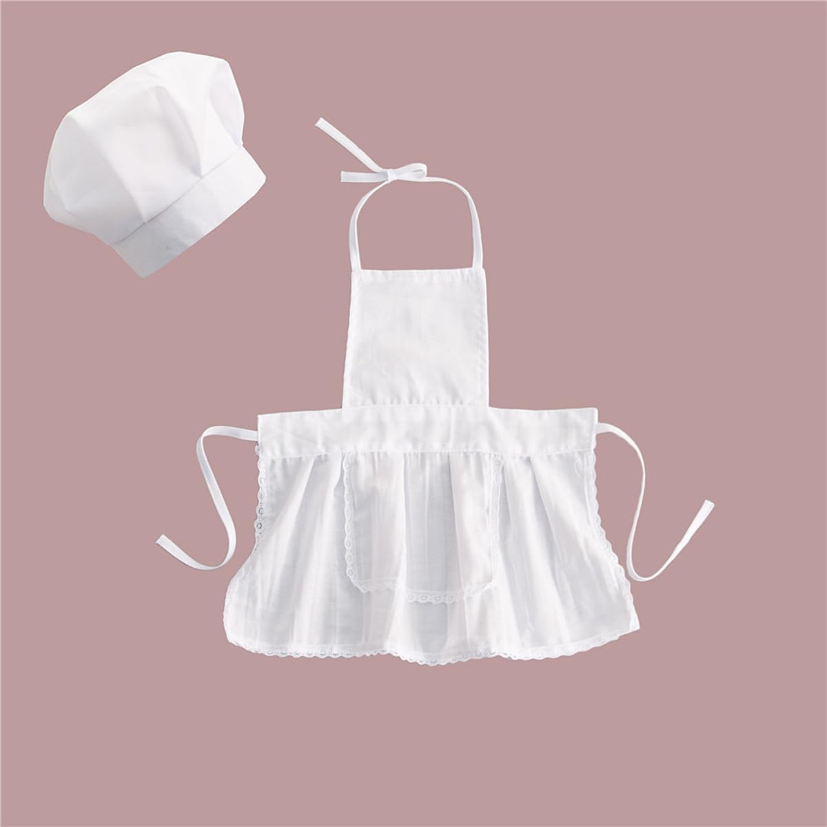 Zeroest Baby Chef Outfit Photography Props Toddler Funny Chef Apron Props For Photoshoot Baby Photo Chef Hat Maid Costume (White