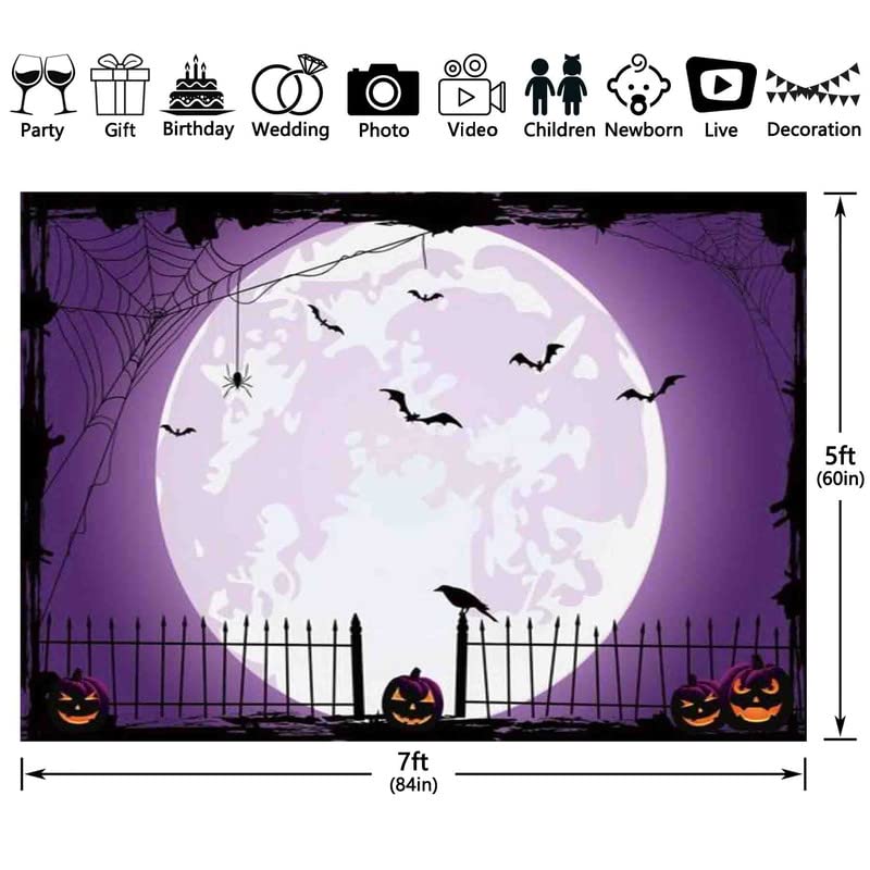 Swepuck 7X5Ft Purple Halloween Photo Backdrop For Parties Large Pumpkin Patch Moon Picture Photography Background Kids Witch Hau