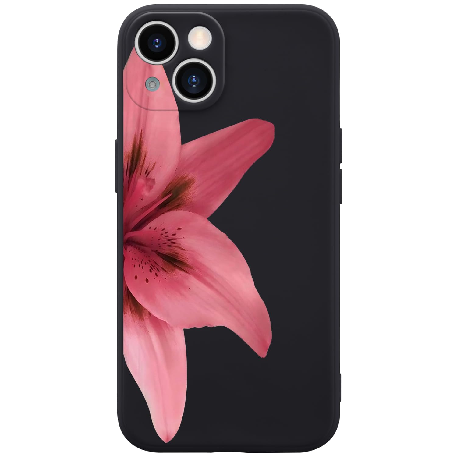 Wihytec Pink Lily Flower Phone Case Cover for iPhone 15 PRO Single Lily Flower Case Cover Liquid Silicone Soft Gel Rubber Matt P