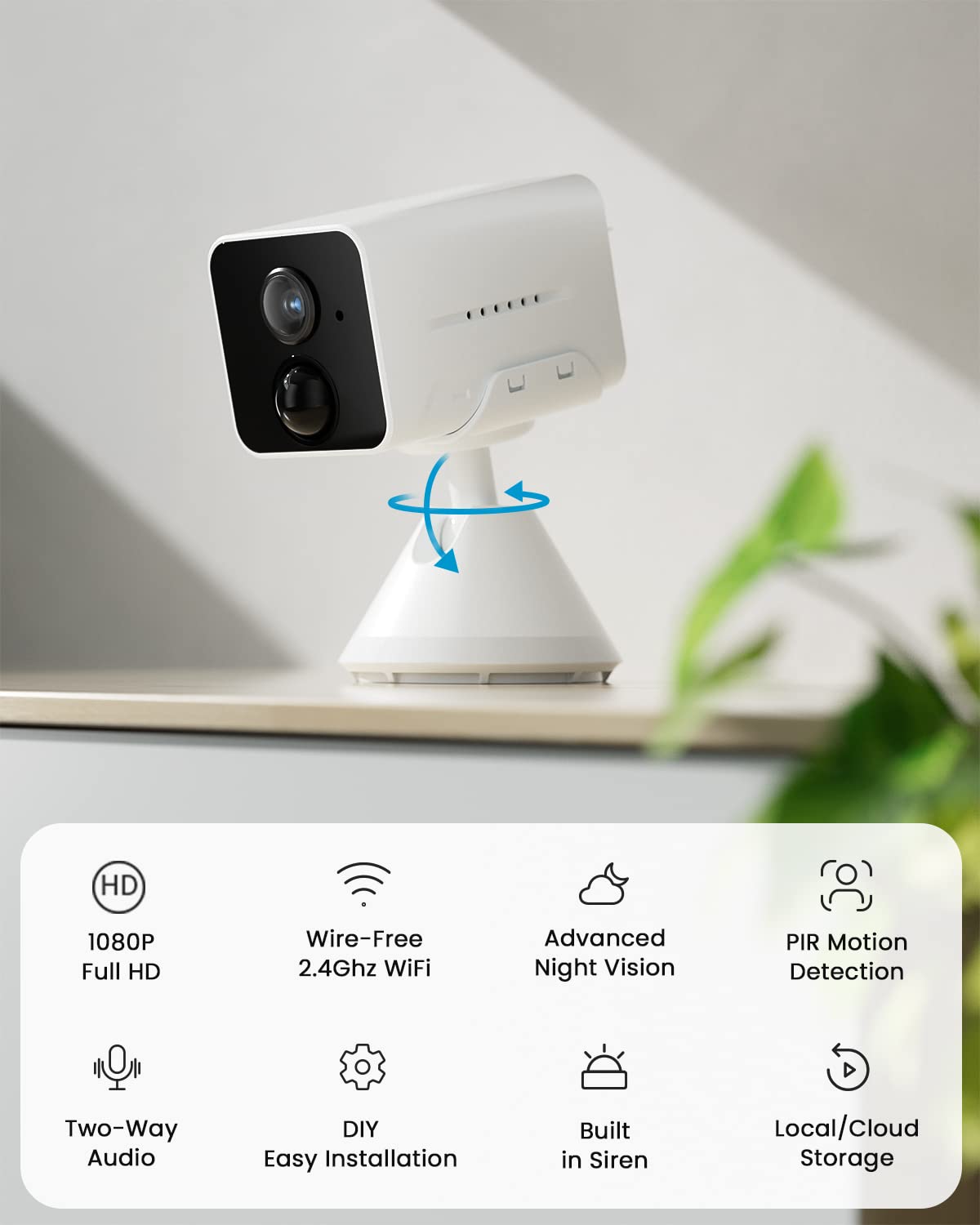 Iegeek Wireless Indoor Cameras For Home Security, Mini Battery Wifi Camera Indoor 1080P, 2 Way Audio, Motion Sensor Alarm, Phone