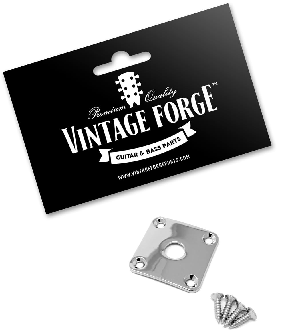 Vintage Forge Chrome Metal Jack Plate Compatible With Usa Les Paul Guitar Square Curved With Screws Jps30 Chr