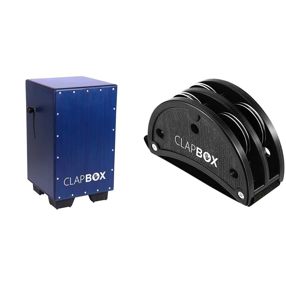 Clapbox Adjustable Snare Cajon CB40 Blue, Birch Wood (H:50 W:30 L:30)  3 Internal Snares & Clapbox Foot Tambourine  Jingles, 