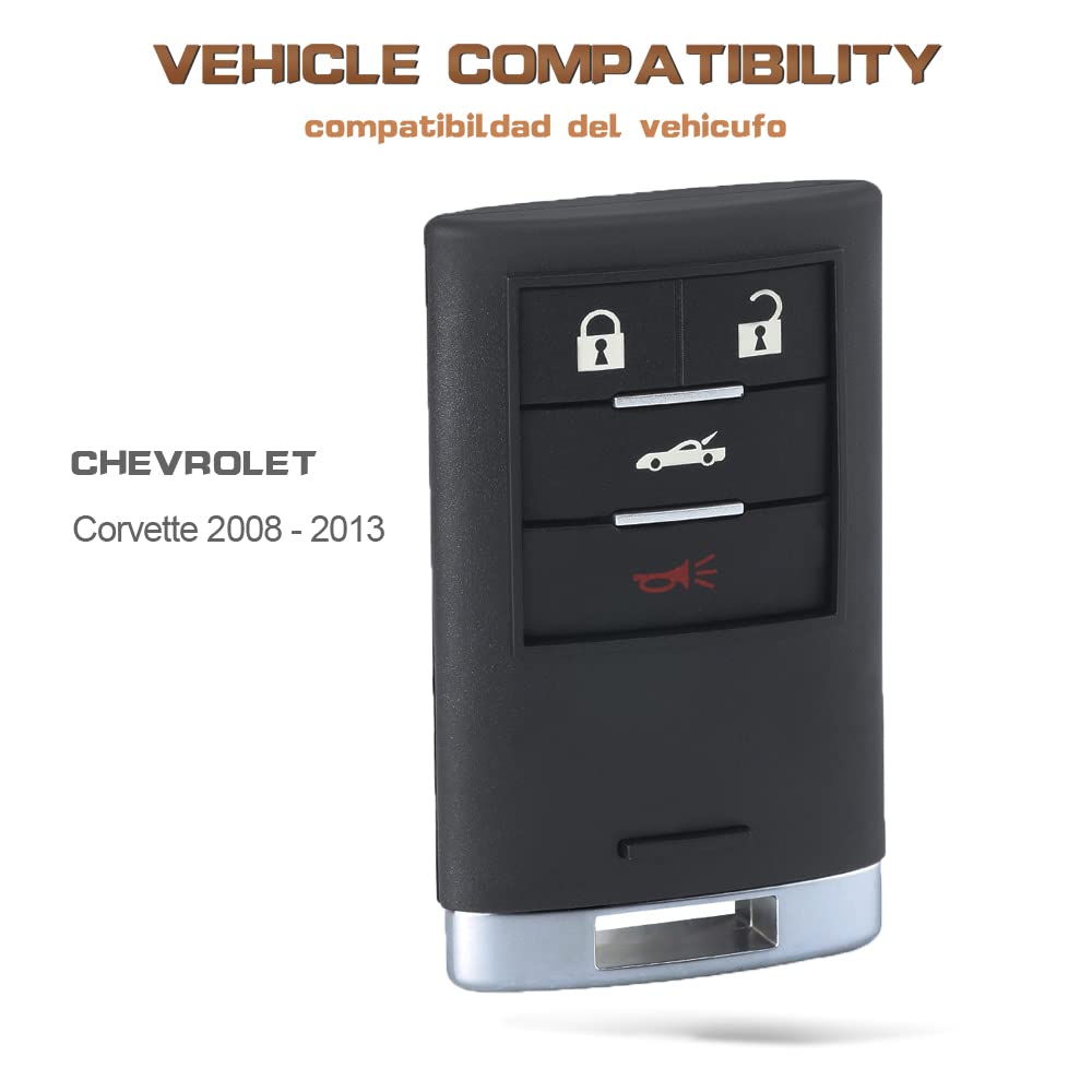 Keyecu Smart Key Fob Replacement 4 Button For Chevrolet Corvette 2008 2013,Fcc Id M3N5Wy7777A,P/N:25926479 25926480