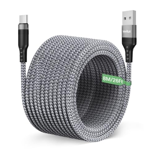 Verilux 8M/26Ft Type C Cable, 10W Usb A To Usb C Charging Cable, Ultra Long Type C Charging Cable Compatible With Phone, Tablet,