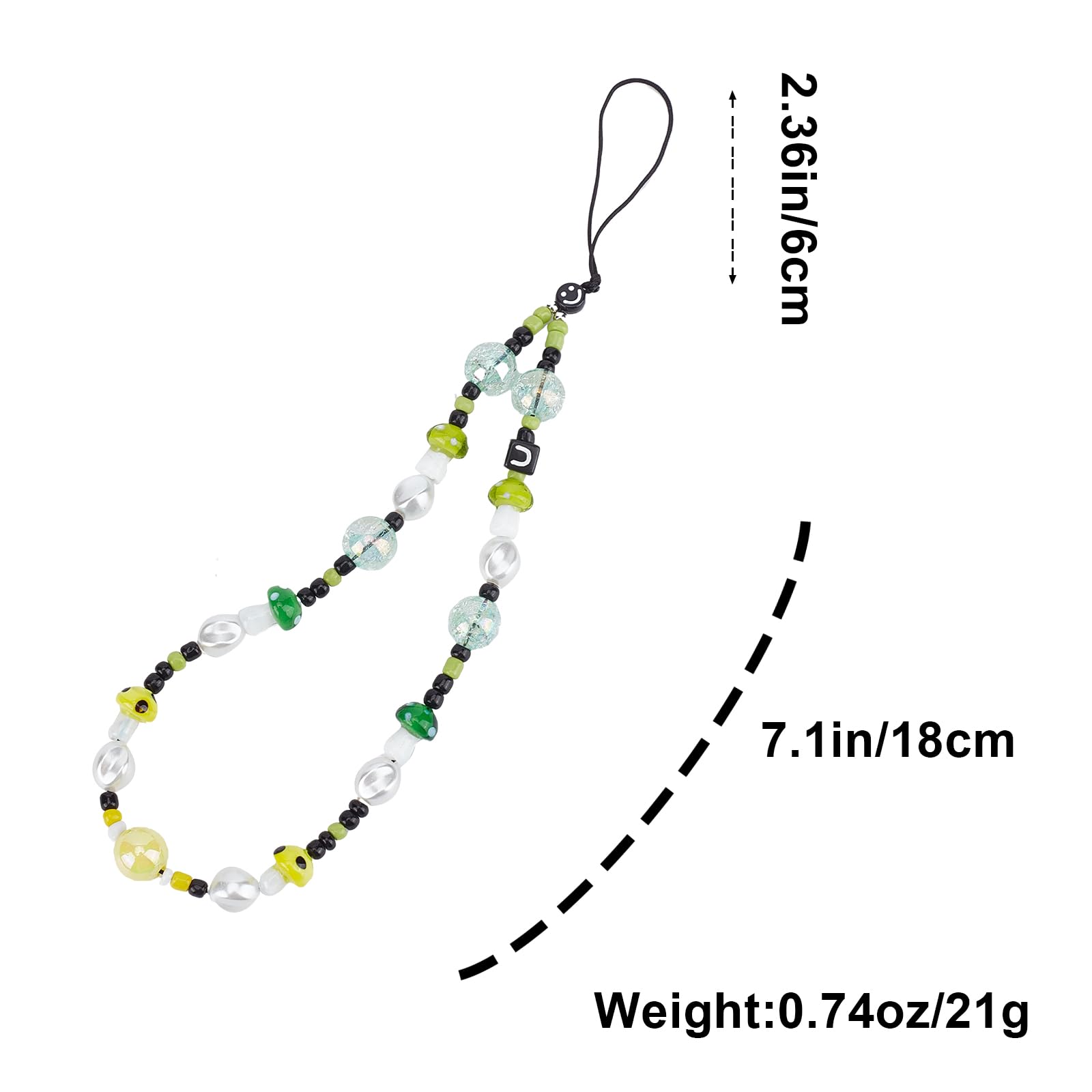 Gorgecraft 9.4 Inch Green Yellow Mushroom Beaded Phone Charm Strap Detachable Phones Anti Lost Chain Hands Free Wrist Straps Cel