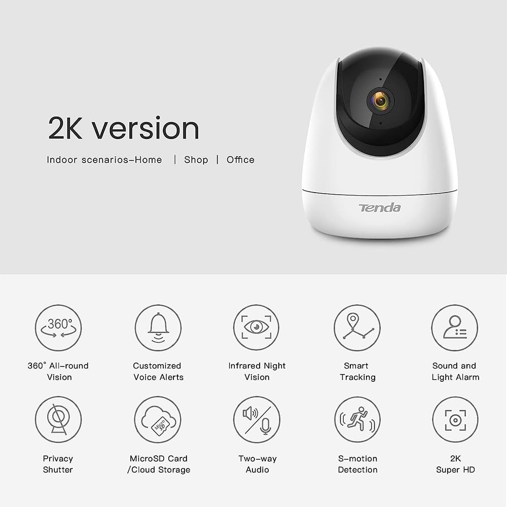 Tenda Cp6 2K Indoor Wireless Pan Tilt Cameras For Home Security, Baby Monitor, Pet Camera With Phone App, 2 Way Audio, Night Vis