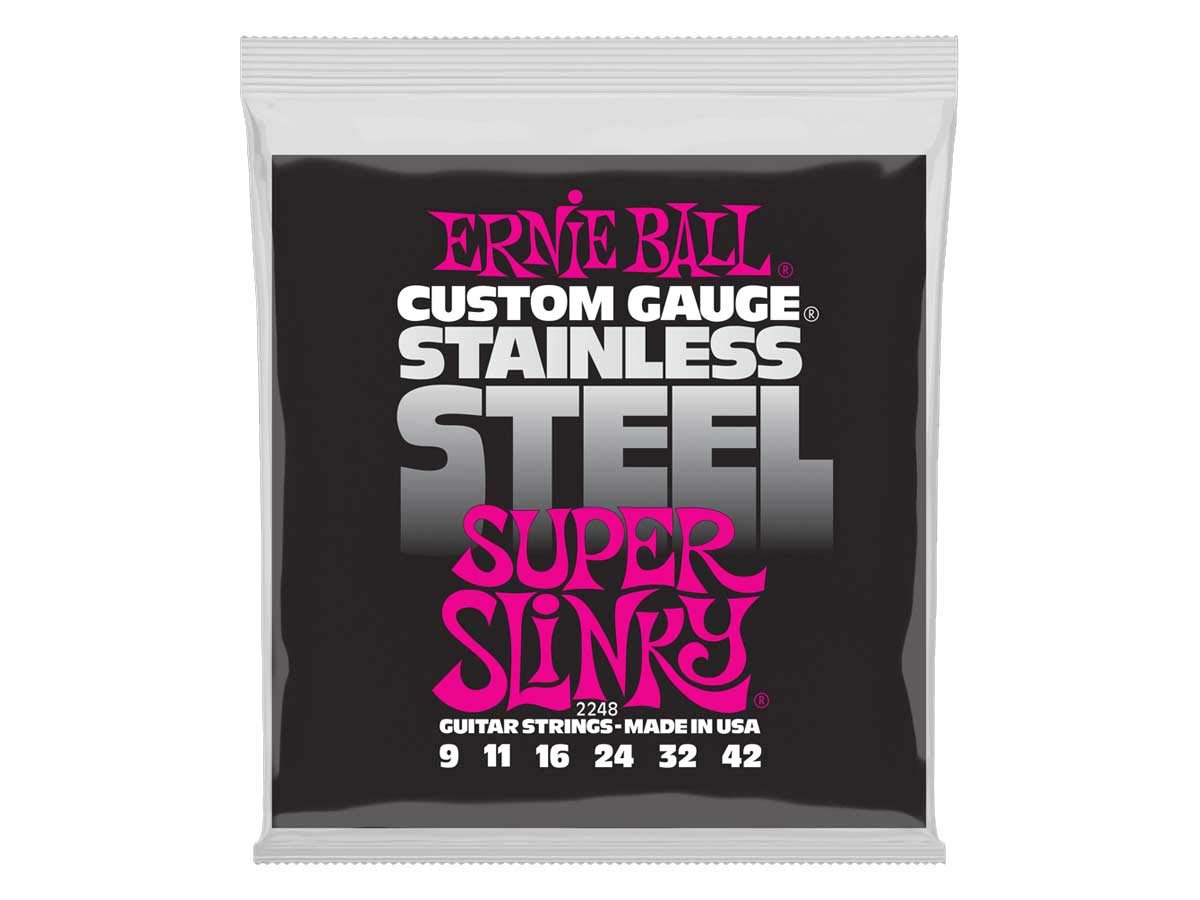Ernie Ball Super Slinky Stainless Steel Electric Guitar Strings, 9 42 Gauge (P02248)